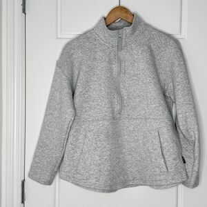 Eddie Bauer Ladies Quilted Half Zip Pullover Heathered Light Grey Size Medium